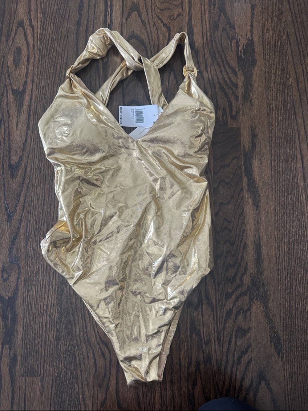 Metallic Gold One-Piece Swimsuit with Cross-Back Straps